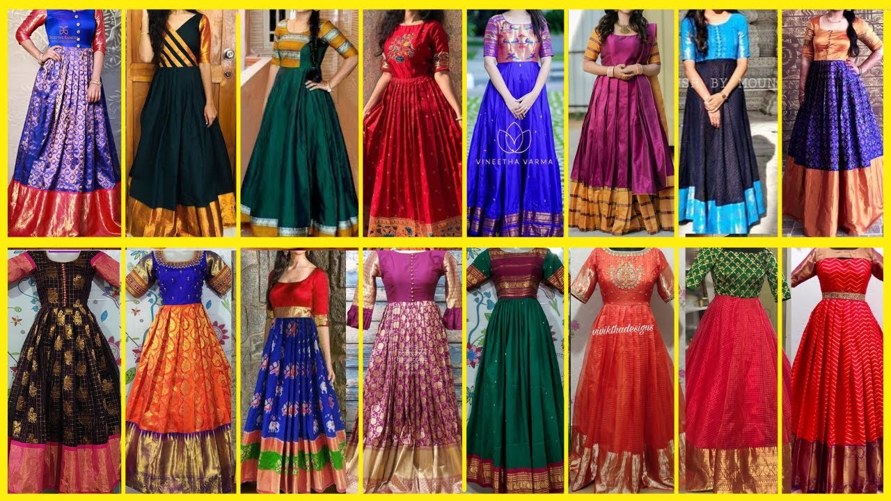 How To Recycle Old Sarees - 55 Creative Dresses From Old Sarees | Long gown  design, Saree dress, Long dress design
